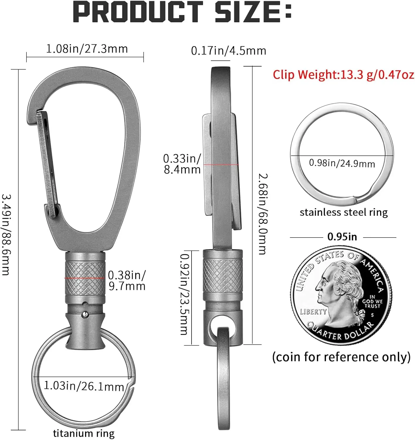 TISUR Titanium Quick Release Rotatable Keychain with Detachable Rings
