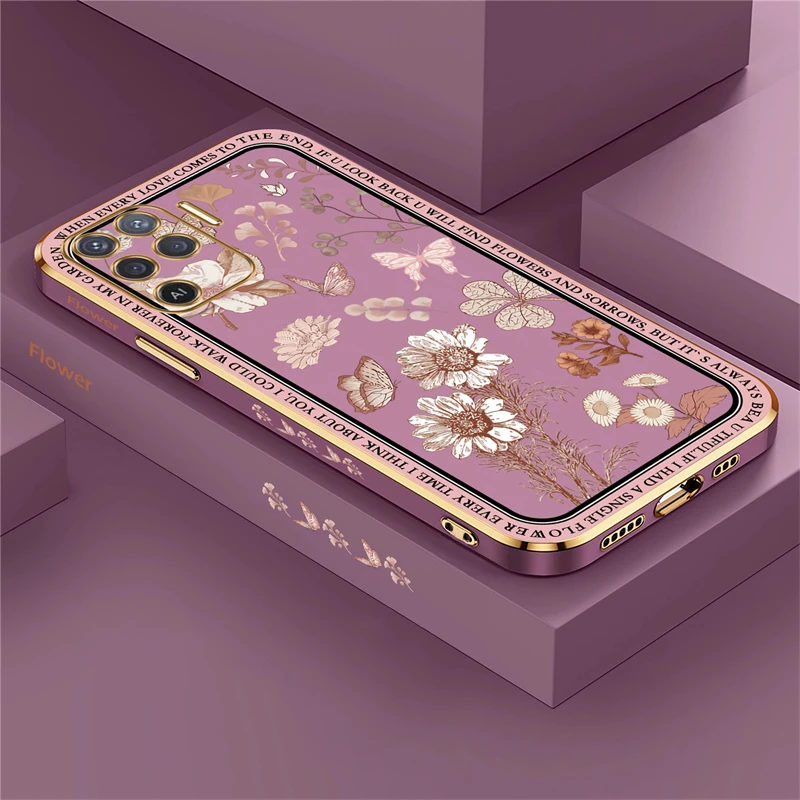 Retro Butterfly Flowers Soft Silicone Phone Cover - Plating Case Design