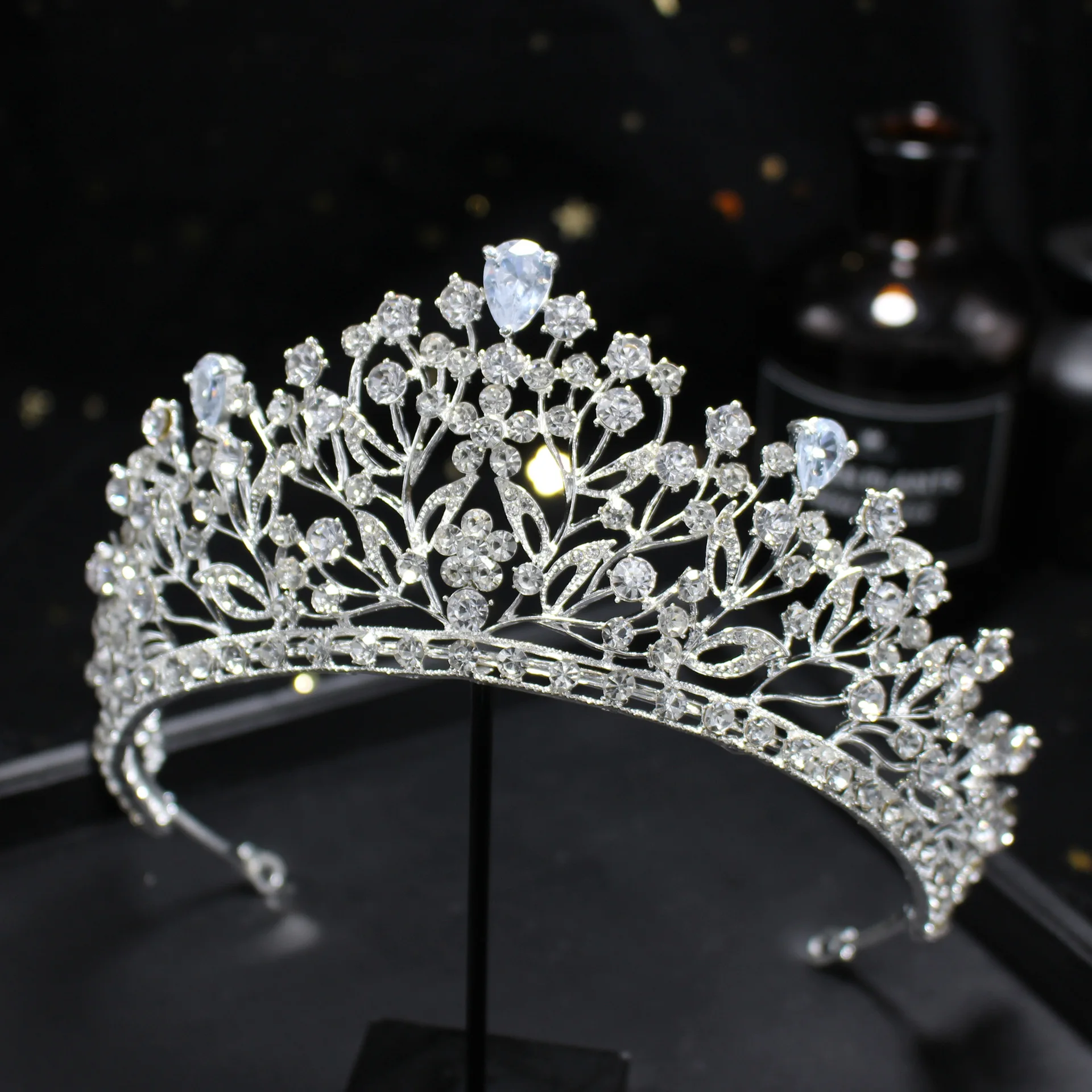 Couronne de reine noire et diadèmes pour femmes Couronne d'anniversaire  pour filles Bandeaux de mariage en cristal Tia nuptiale Tia