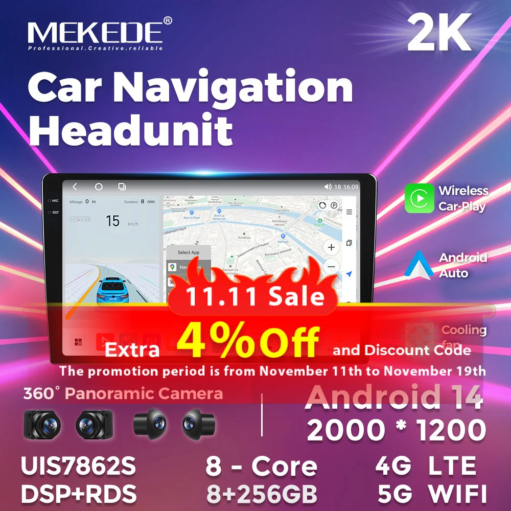 MEKEDE QLED FYT 7862S, 폭스바겐, 닛산, 현대, 기아, 도요타, 혼다용, 범용 자동 스테레오 GPS 지도, 안드로이드 13, 8GB + 256GB, 2000*1200 자동차 오디오 스테레오