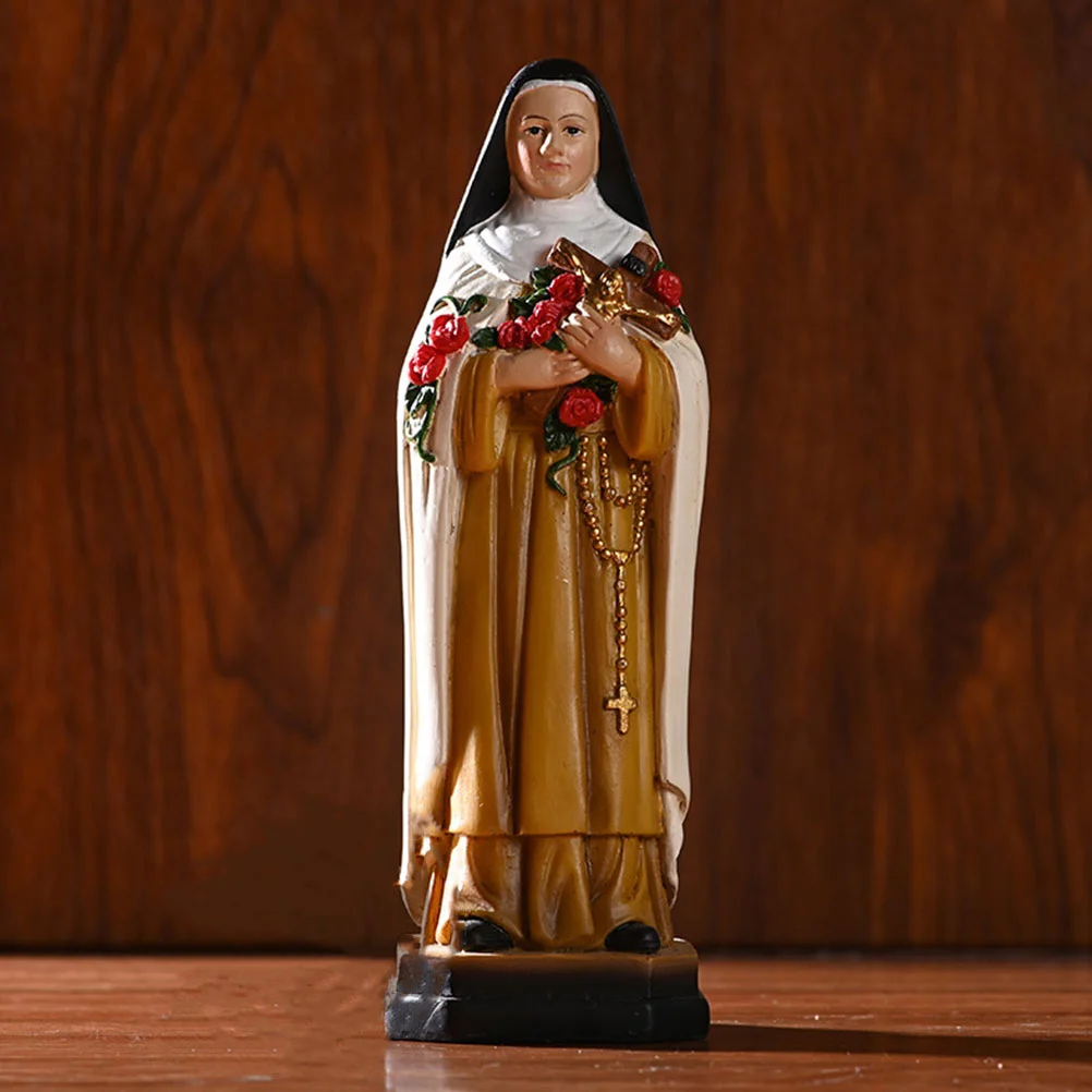 

Bouquet Nun Ornaments Catholicism Desktop Adornment Decorative Religious Statue Design Classic Flowers Holding Home Decoration