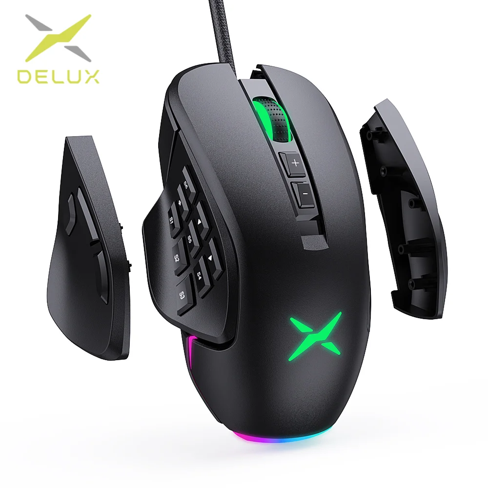 Delux M631 PAW3327 Проводная MMO игровая мышь RGB с подсветкой 9 боковых кнопок высокой