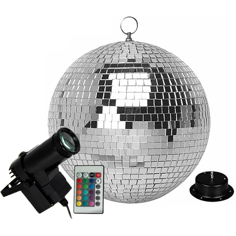 

Thrisdar Dia 25CM 30CM Remote Control Rotating Disco Mirror Ball With 10W RGB Beam Pinspot Lamp Wedding Party Disco Ball Light