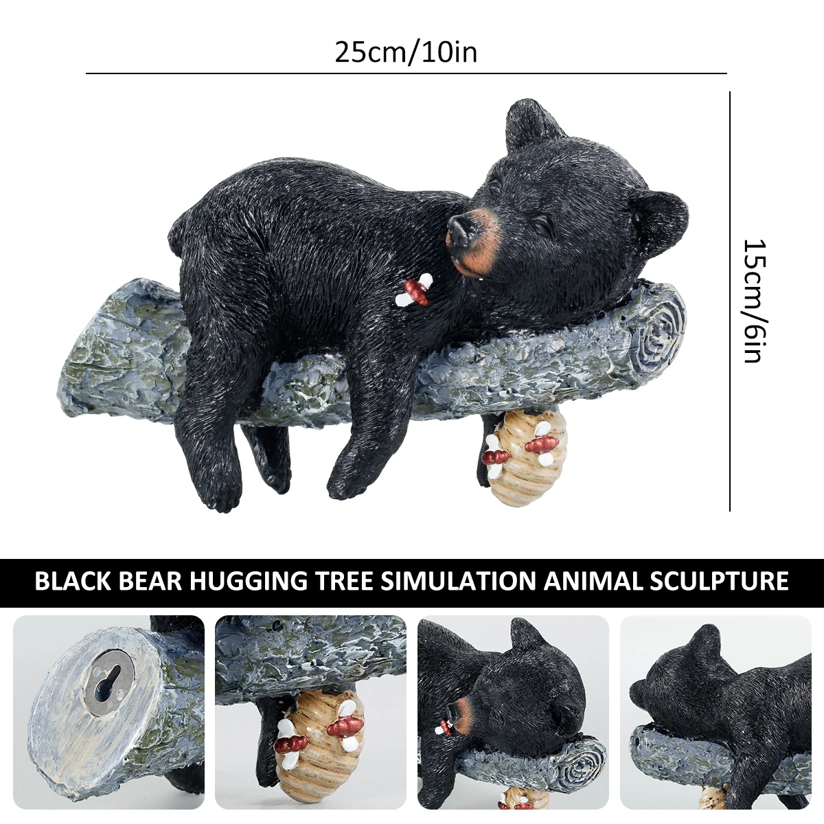 Black Bear Garden Ornament Waterproof Resin Creative Black Bear Figurine Simulation Animal Garden Decoration for Indoor Outdoor