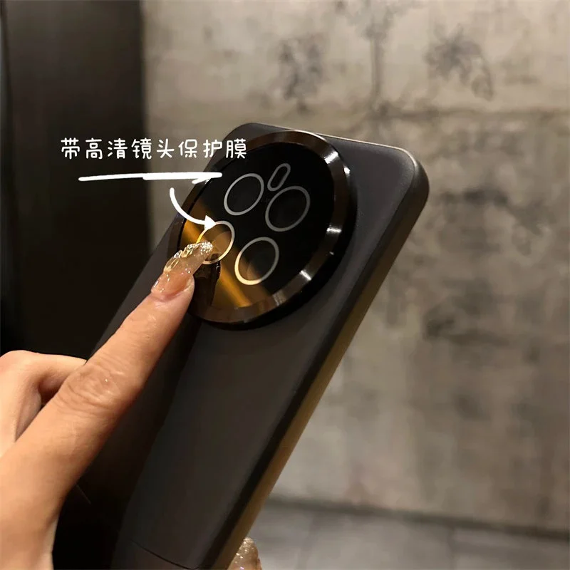 Luxury Plain Leather Stitching Contrast Glass Lens Film Back Cover