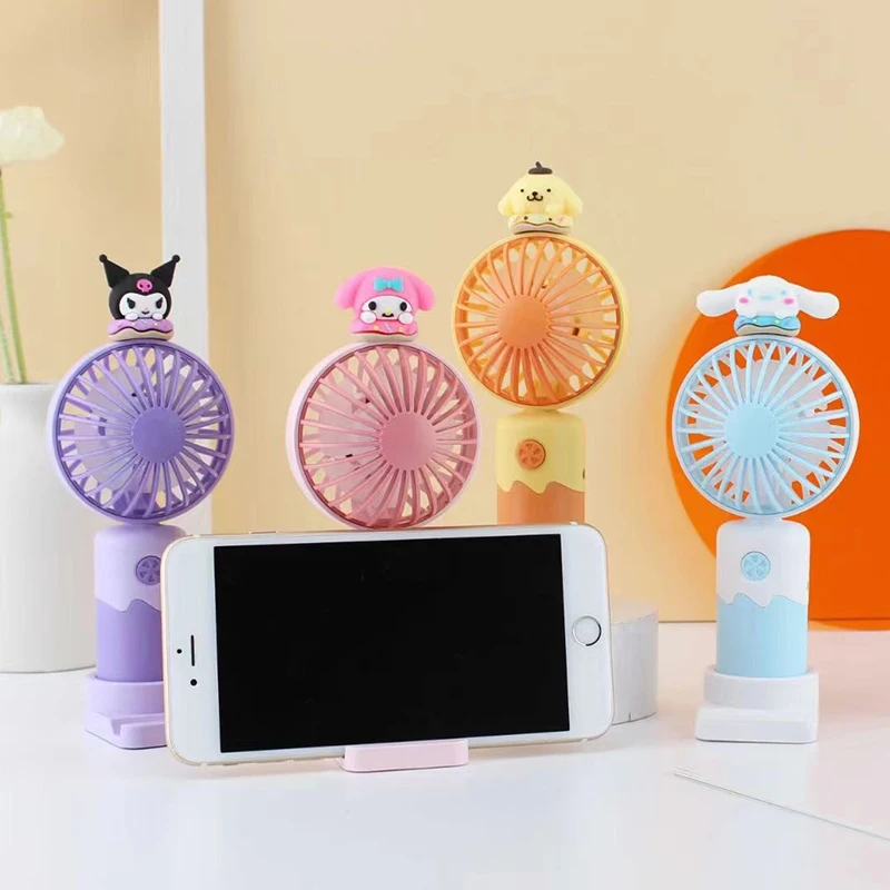 

Kawaii Sanrio электрический вентилятор, милый Pompompurin Cinnamoroll Kuromi мультфильм 2024, лето, новый портативный электрический вентилятор, креативные подарки для девочек