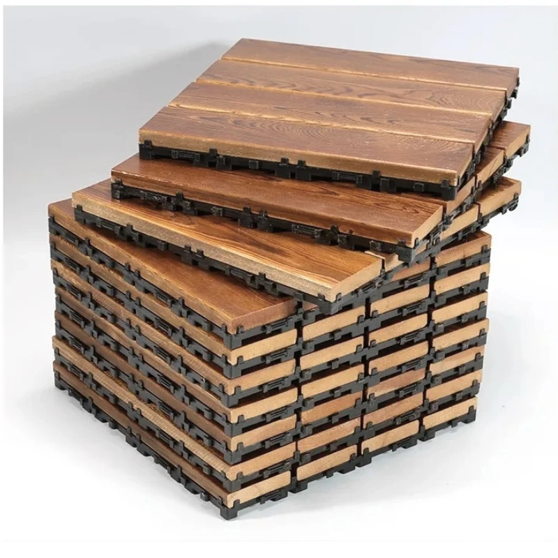 30PCS DIY Solid Wood Interlocking Flooring, 11.81x1.81 Inches, Easy To Assemble and Cut, Balcony Garden Tiles, Wooden Tiles