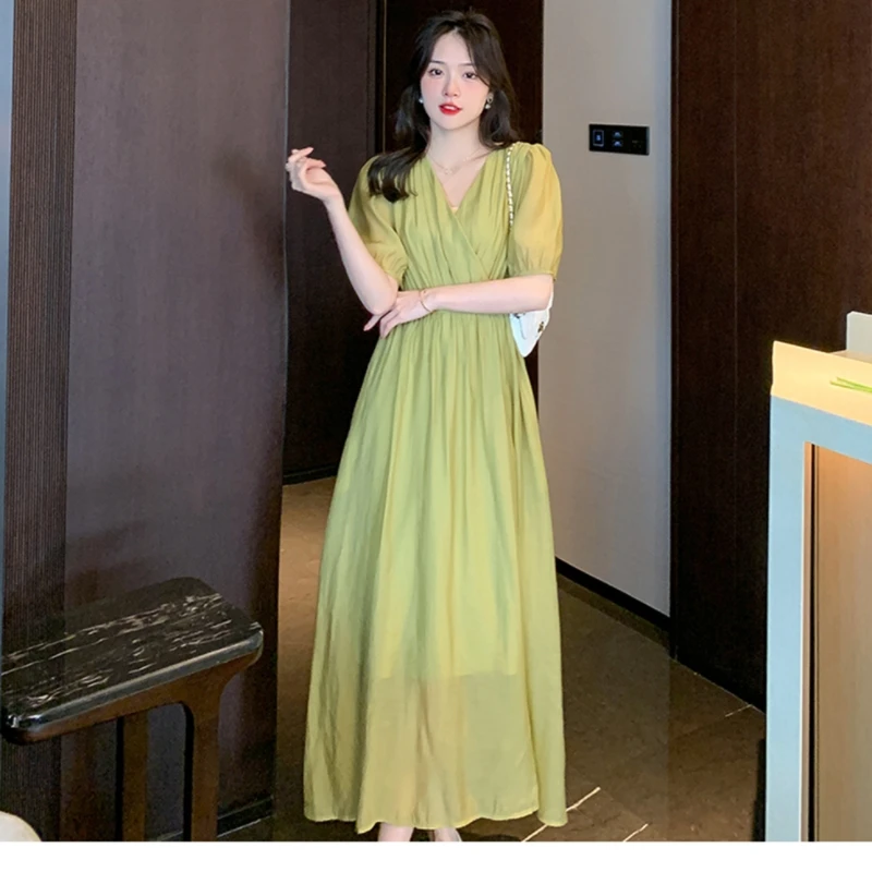 

2023 Summer New French Style Lace Up High Waist Long Elegant Dresses For Women With Quality Free Shipping