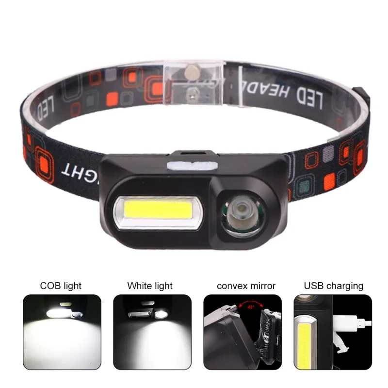 

Mini COB LED Headlight Headlamp Head Lamp Flashlight USB Rechargeable 18650 Torch Camping Hiking Night Fishing Light