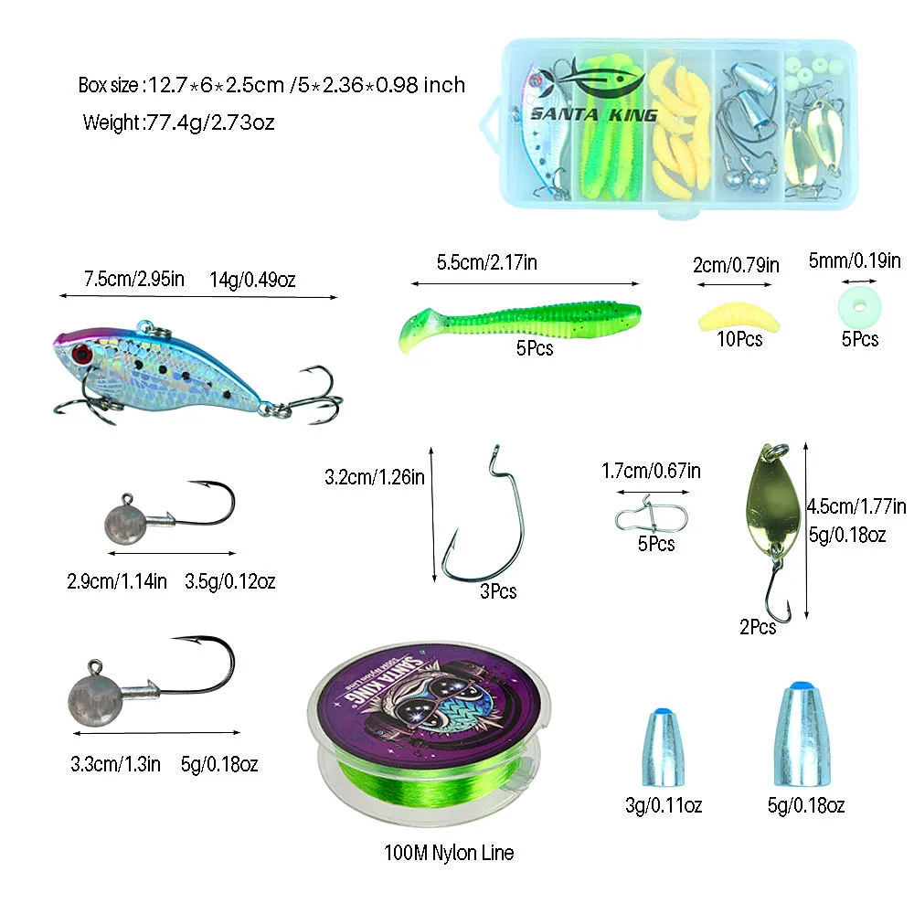 Santa King Telescopic Fishing Rod & Reel Full Kit with Baits and Hooks 6