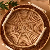 Hand Woven Rattan Dish, Fruit Bowl, Snack Basket Storage, Kitchen Supplies, Bread, Biscuit Tray, Bamboo Basket, Service Plate 1
