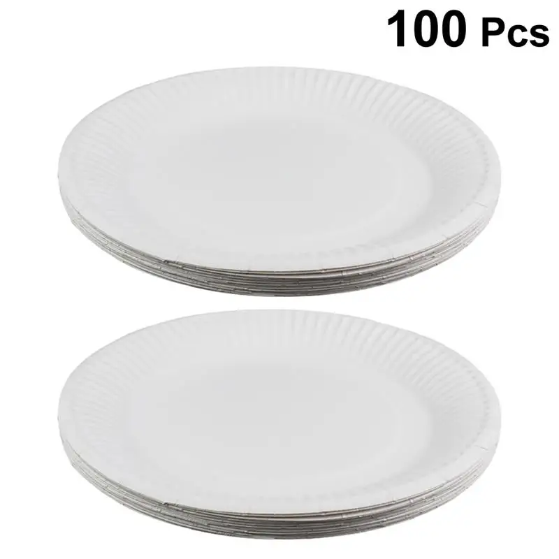100PCS 6 Inch Disposable Paper Plates Round Plain Plates Disposable Party Paper Tray Barbecue Dishes Picnic Dishes 15.5cm