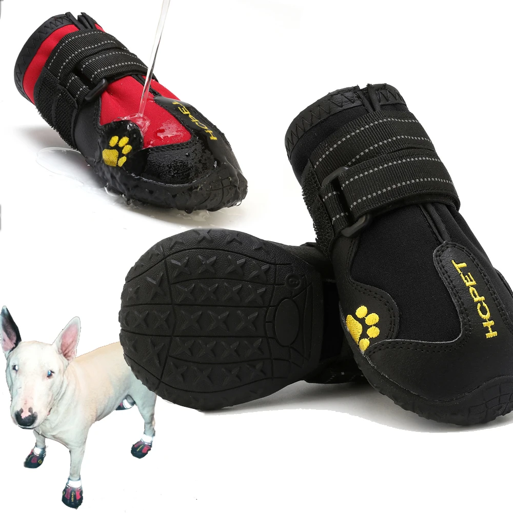 4pcs/set Pet Dog Shoes Reflective Waterproof Dog Boots Warm Snow Rain Pets Booties Anti-slip Socks Footwear For Medium Large Dog