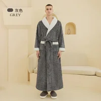 Warm Jacquard Flannel Bathrobe Women Winter Sleepwear Long Nightwear Couple Men Bath Gown 4