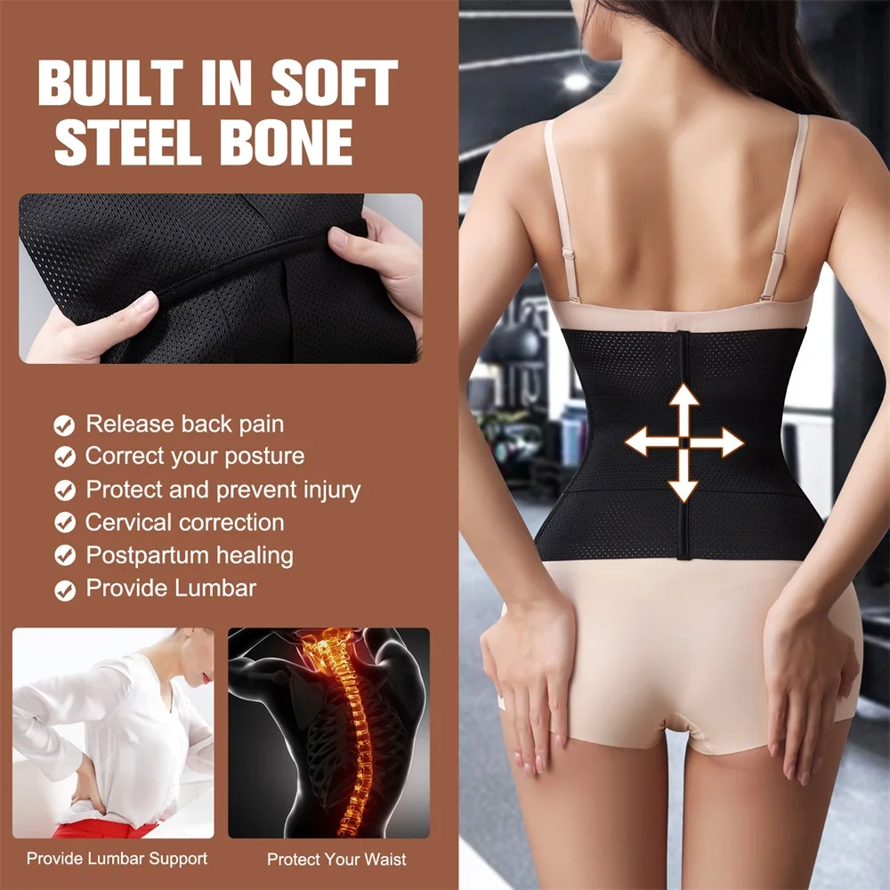 MISTHIN Corset Women Black Shapewear Postpartum Girdle Breathable Double Belt Waist Trainer Lose Weight Slimming Body Sculpting