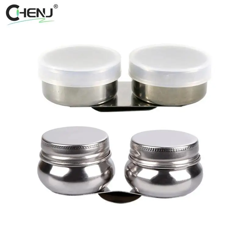 

New Stainless Steel Drum Painting Palette Oil Paint Pot Single Double Hole Dipper Easy Clean Drawing Tools Art Painting Supplies