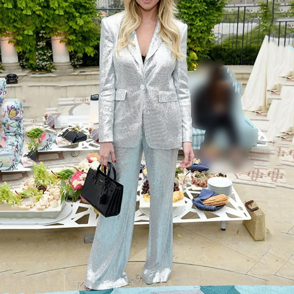 Autumn Winter Fashion Elegant Women's Suit 2 Piece Sequin Decorative Dress Party Wedding Tuxedo Pants Suits Women костюм женский