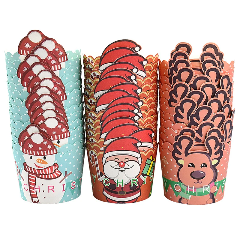 Christmas Cupcake Linner 20Pcs Cartoon Santa Claus Muffin Paper Cups Christmas Party Cake Decoration Supplies Kids Favors