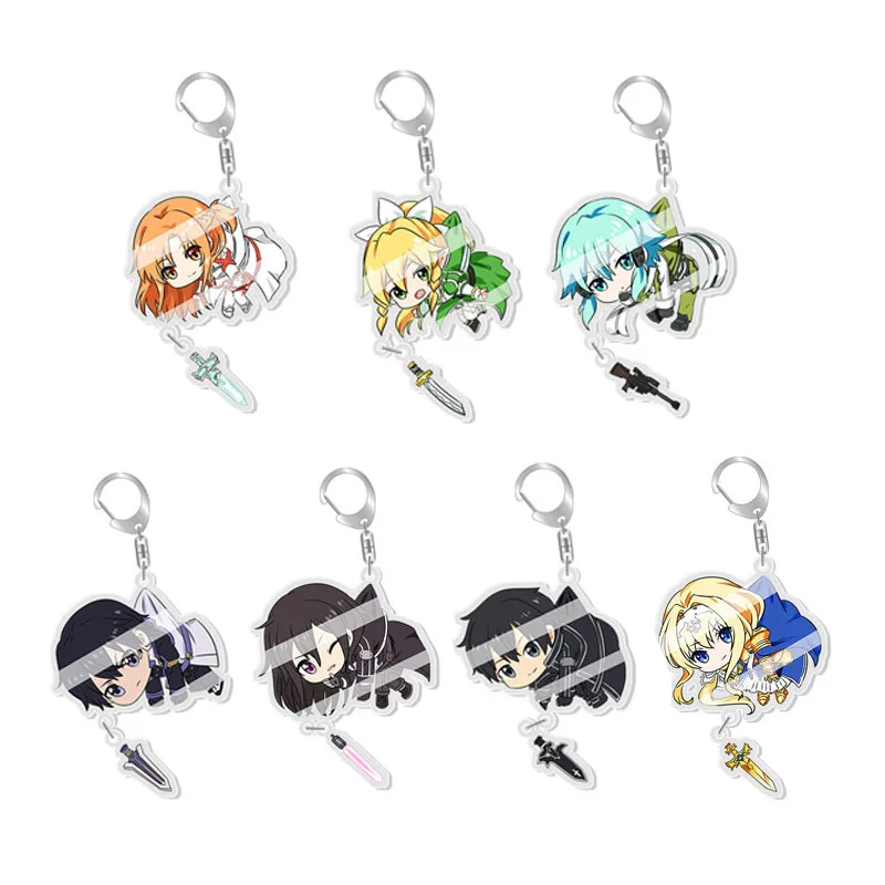 21Pcs Anime Sword Art Online Keychain Kirigaya Kazuto Yuuki Asuna Asada Shino Double Sided acrylic Pendant Backpack Bag Keychain