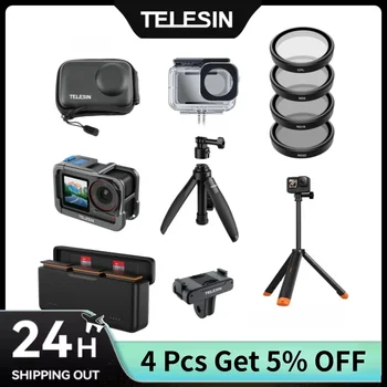 TELESIN per DJI OSMO Action 5 Pro 4 3 Set di accessori Selfie Stick Custodia protettiva per treppiede e kit di filtri CPL ND 8 32 64