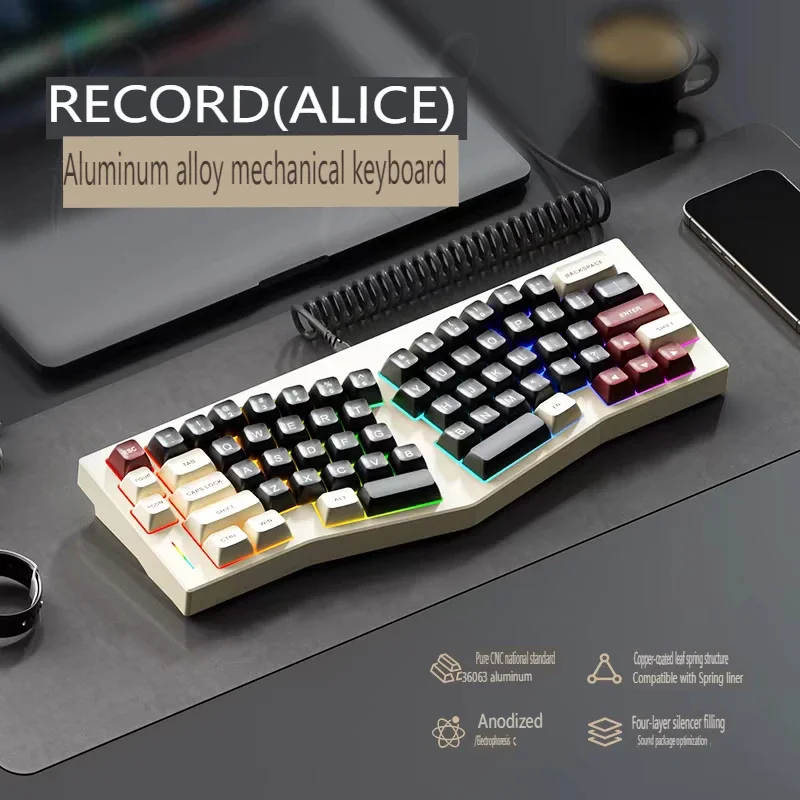 

Weikav Record Alice Keyboard Aluminium Kit Hotswap Rgb Dynamic Customized Gaming Mechanical Keyboard Ergonomic For Office Gifts