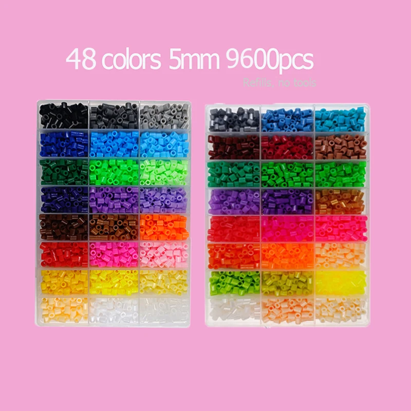 하마 비즈 박스 열 모자이크 다림질 퓨즈 비즈 교육용 DIY 공예 24/48/72 색상 2.6MM/5MM 어린이 문구류