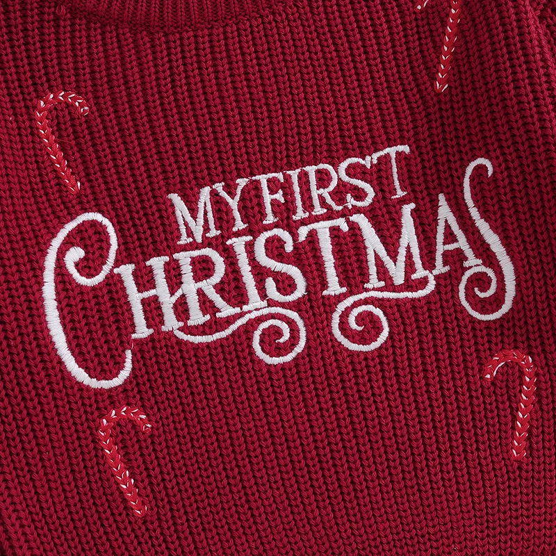   소녀 소년 크리스마스 스웨터 긴 소매 라운드 넥 캔디 편지 자수 니트 풀오버  점퍼 탑