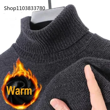Maglione a collo alto da uomo Maglione lavorato a maglia a collo alto da uomo spesso casual Maglione da uomo caldo Maglione di lana Capispalla maschile Maglieria 3XL 4XL 1