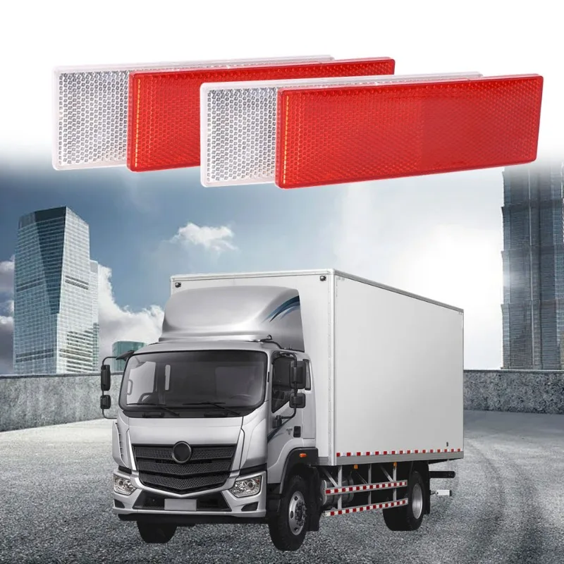 5pcs Truck Trailer Rectangle Plastic Reflector Reflective Tape Adhesive Auto Safety Night Warning Plate Stickers Car Accessories