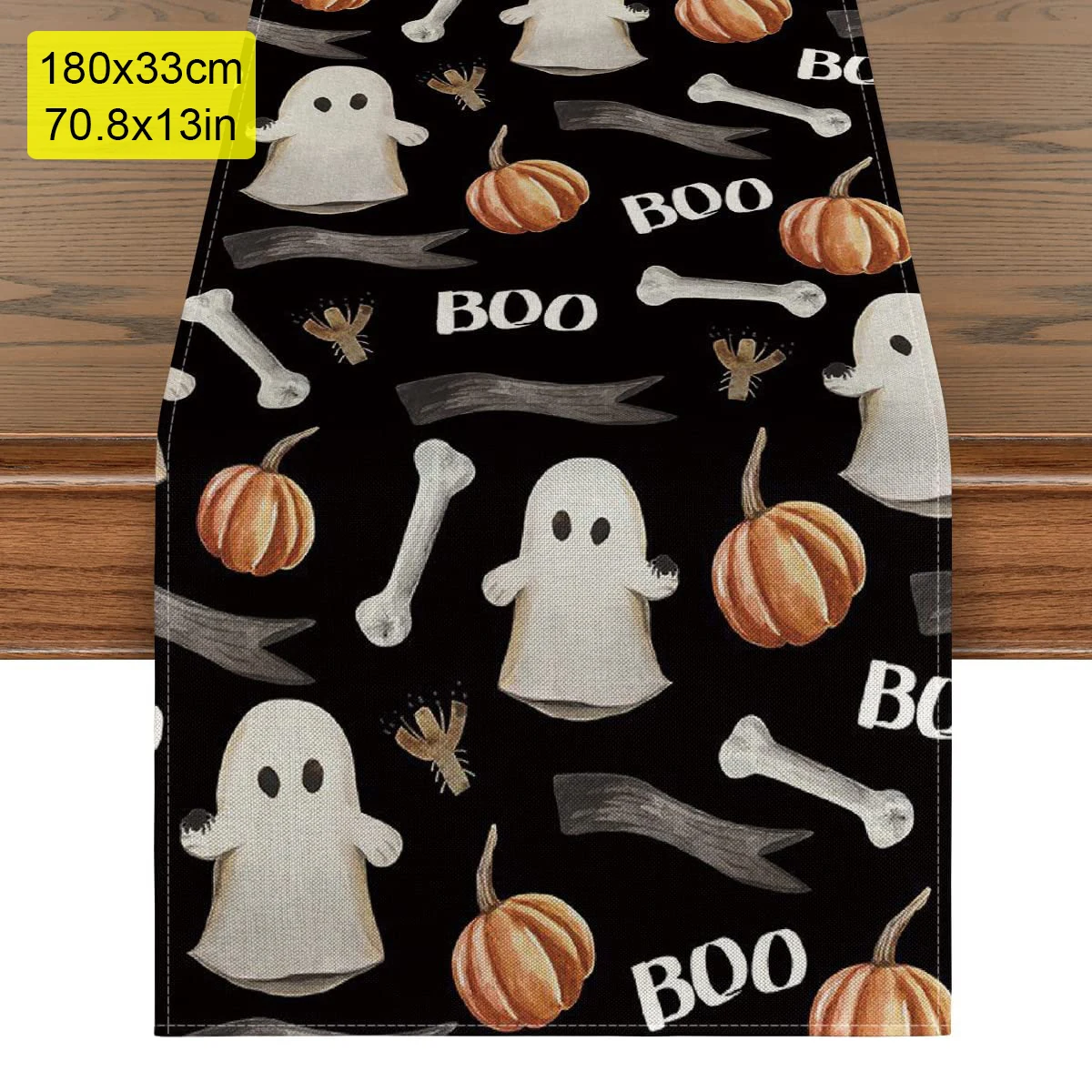 2023 Halloween Fiberflax Table Runner and Placemat Set - Washable Tablecloth with Pumpkin and Ghost Design for Dining Table Decoration - Image 7