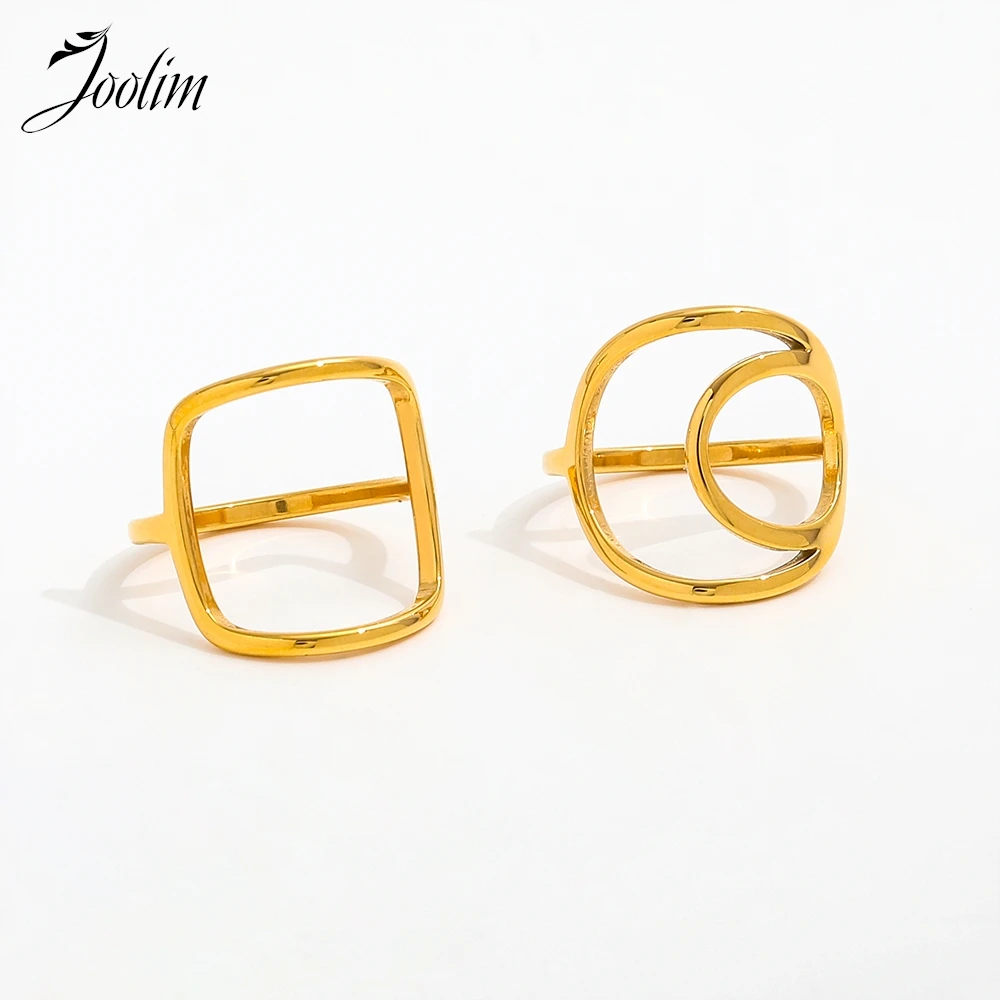

Joolim Jewelry Wholesale High End PVD No Fade Personality Fashion Hollow Curved Linellae Stainless Steel Ring Trend For Women