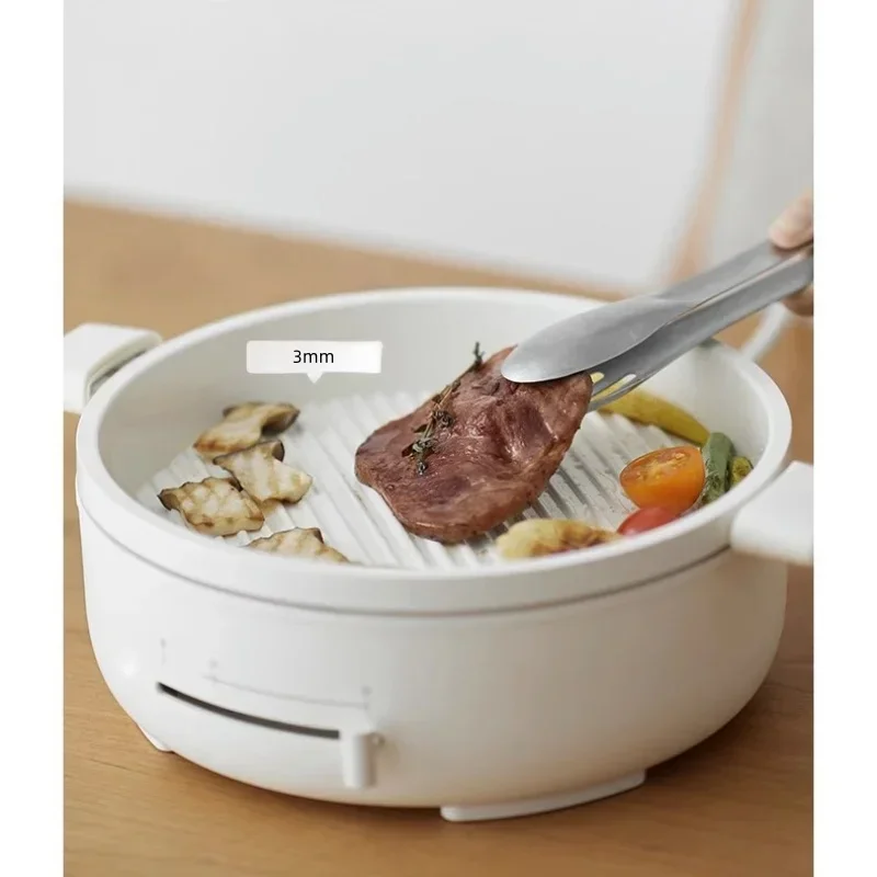 Olayks 1400W 220V Electric Skillet with Deep Hotpot and Steamer Home Smoke-free Barbecue Pan Non-stick Electric Frying Pan 2.5L 3