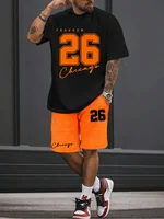 Trendy Fashion Men's Suit 26 Number Print Pattern Round Neck Short Sleeve Shorts Suit Fashion Casual Comfortable And Breathable 1