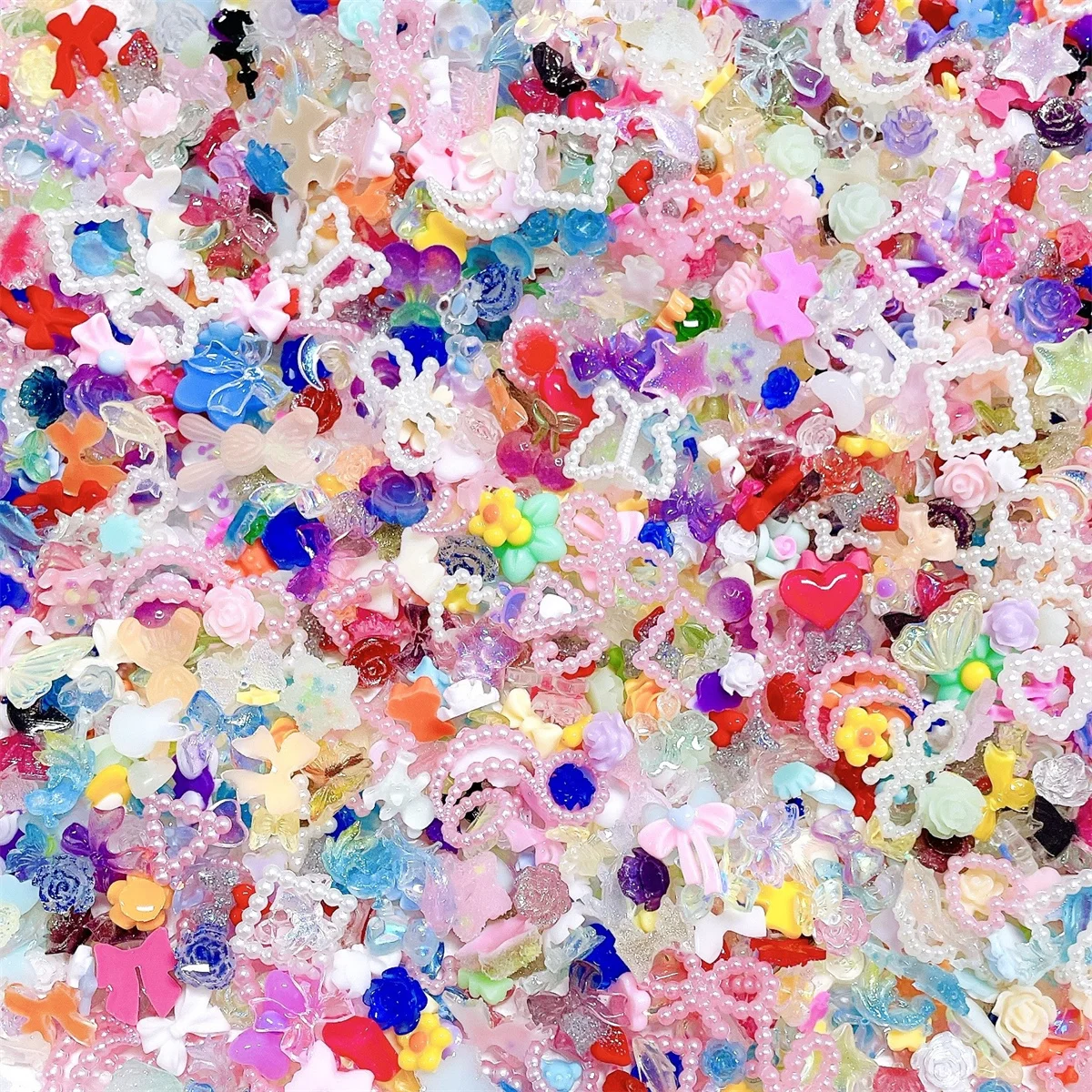 Description Picture 2 of itemOne Box 3D Kawaii Colorful Mixed Ranbom Resin Nail Art Charms Flower Bow Heart Nail Rhinestones Decorations DIY Nail Accessories