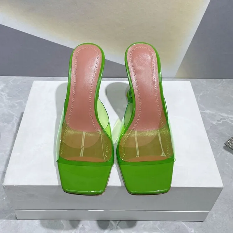 Square head wine glass with open-toed sandals summer beach high-heeled slippers pvc transparent thick-heeled simple sandals