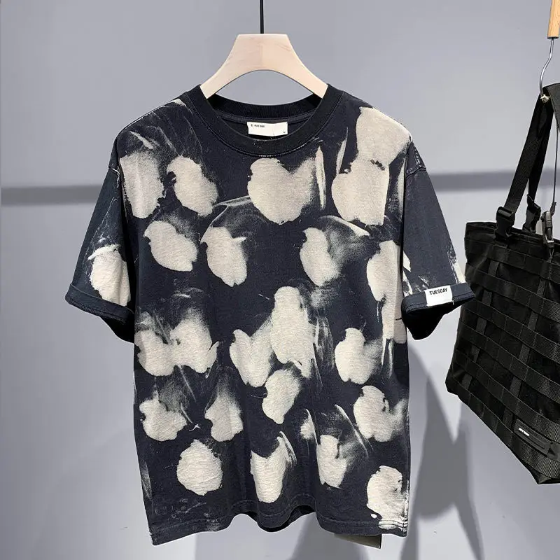 

Летняя футболка с коротким рукавом, мужская повседневная Трикотажная хлопковая Футболка с круглым вырезом и ручной росписью, футболки с рисунком ручной работы