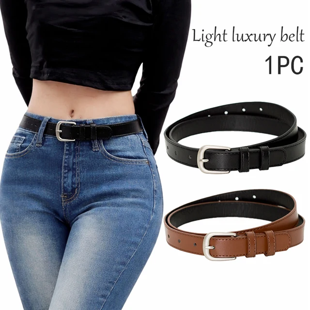 Ceinture en cuir pour femme avec boucle argentée, ceinture décontractée tendance pour jeans, pantalons et robes, ceinture élégante réglable pour femme 1