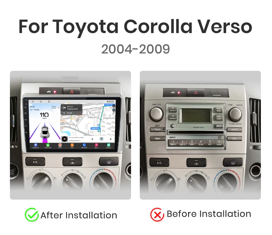 Junsun Qualcomm chip 8Core Android 13 Auto Radio Für Toyota Corolla Verso 2004-2009 Drahtlose CarPlay Autoradio stereo Multimedia – Detail 4