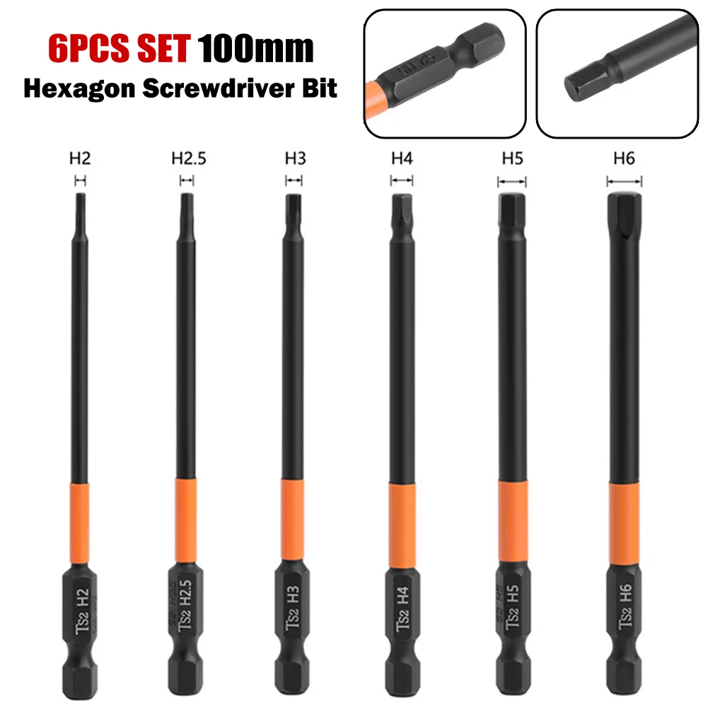 

6pcs 100mm 1/4" Hexagon Screwdriver Bit Quick Change Impact Driver Power Drill Socket Bit H 2.0, H 2.5, H3.0, H4.0, H5.0, H6.0