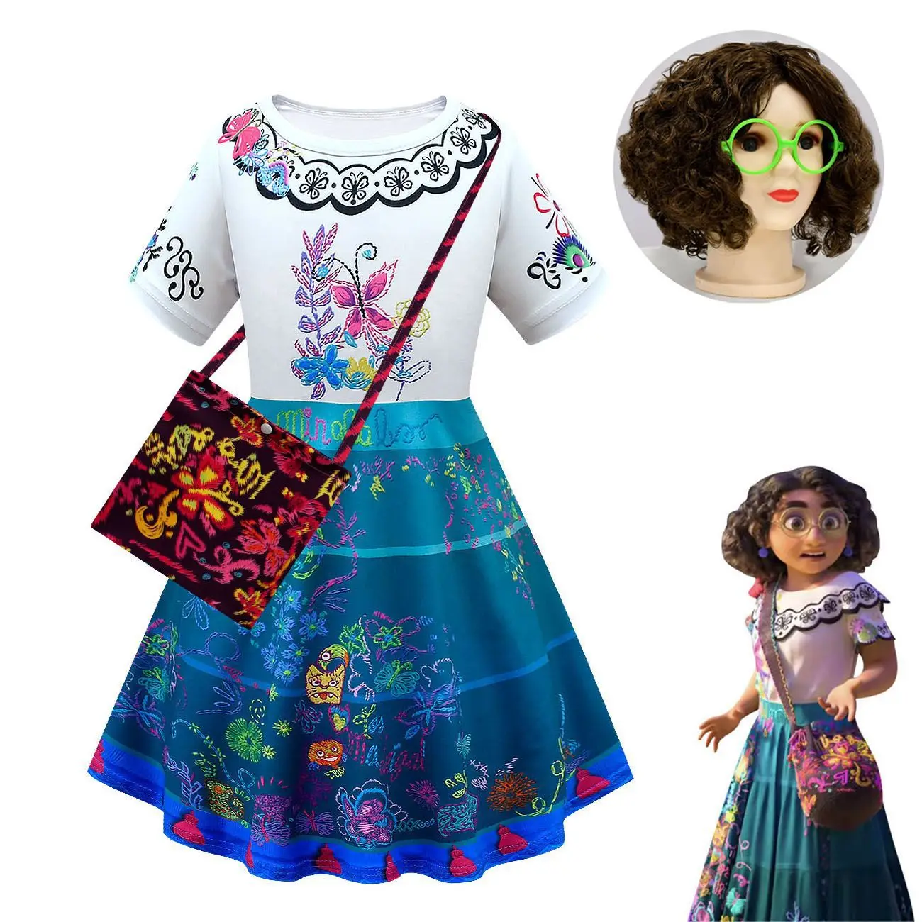 2022 New Encanto Dress Mirabel Cosplay Abiti Da Principessa Neonate Manica Corta Abbigliamento Cartoon Abiti Da Festa Per Bambini