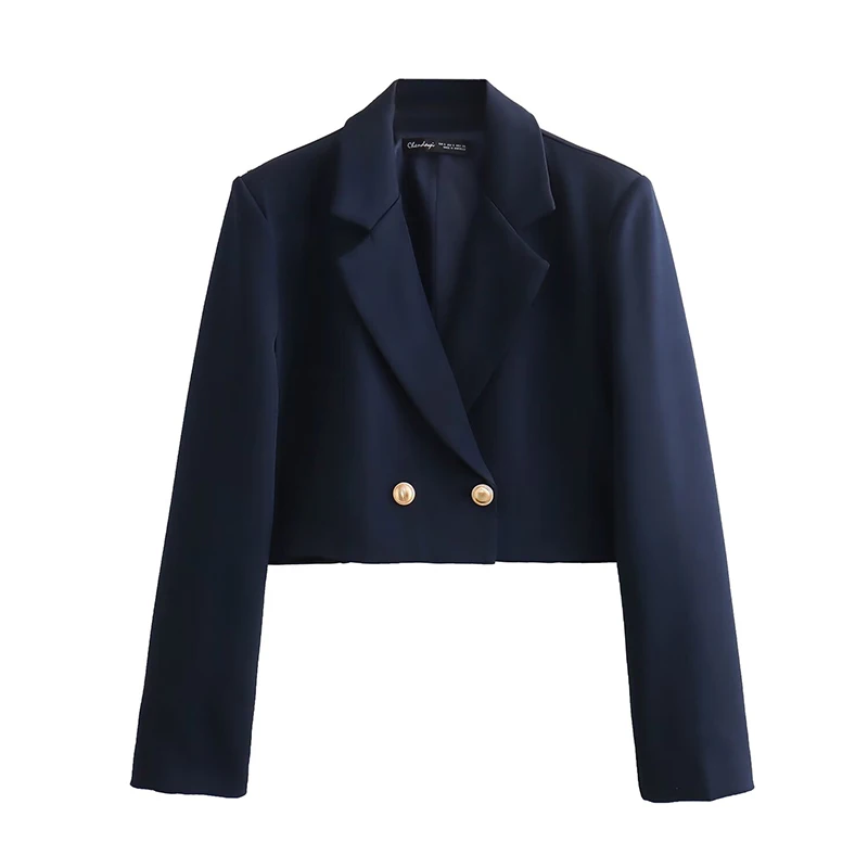 

TRAF Button Cropped Blazers For Women Double Breasted Long Sleeve Blazer Coats Female Casual Women's Blazers