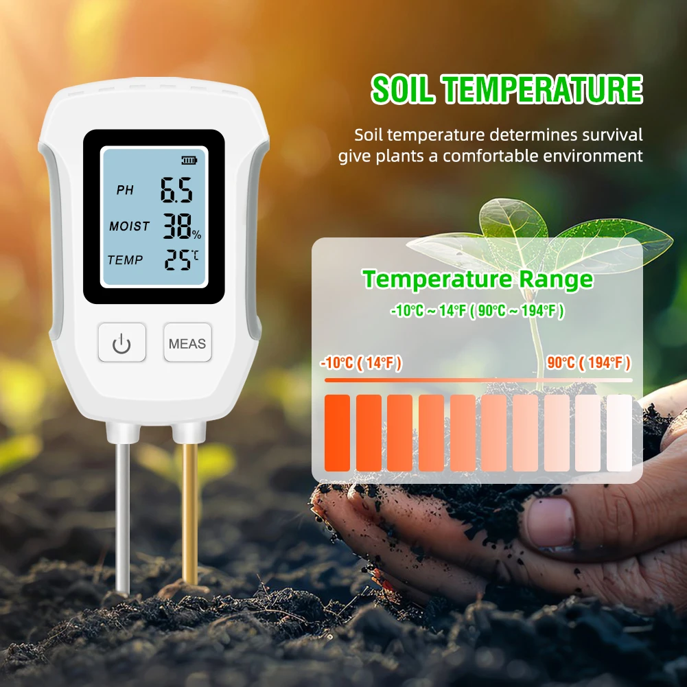 Soil Meter Digital pH Moisture Fertility Light Temp Humidity Analyzer for Garden