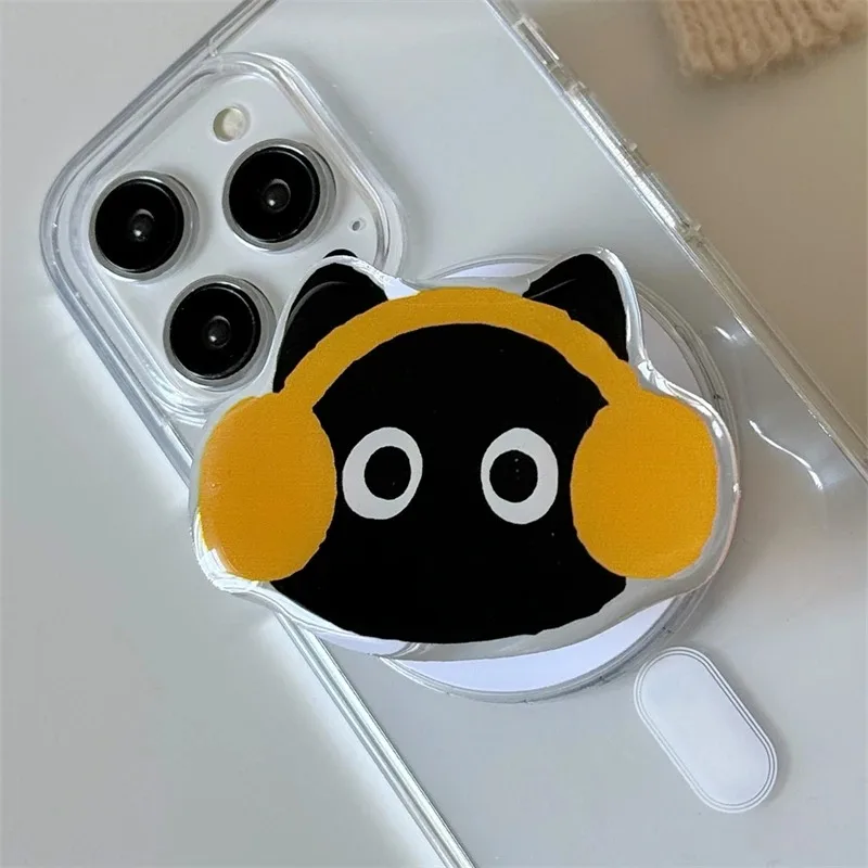Korea Nette Cartoon Schwarze Katze Für Magsafe Magnetische Telefon Griptok Grip Tok Ständer Für iPhone 16 15 14 Drahtlose Lade fall Halter – Detail 7