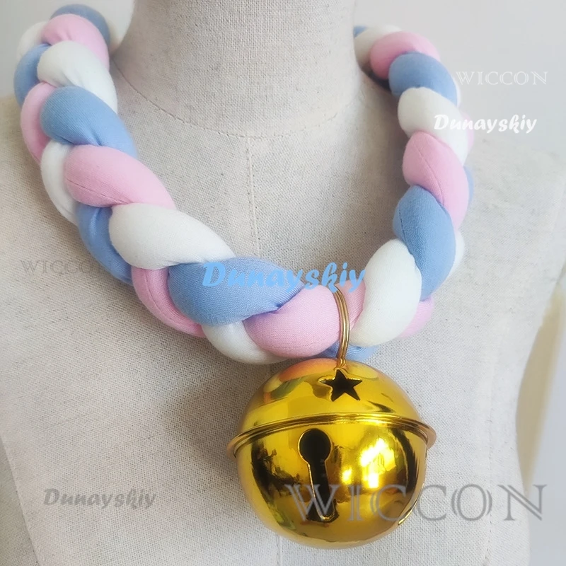 Fursuit Braided Choker Necklace Rope Necklace Bell Collar 65cm for Furry Cosplay
