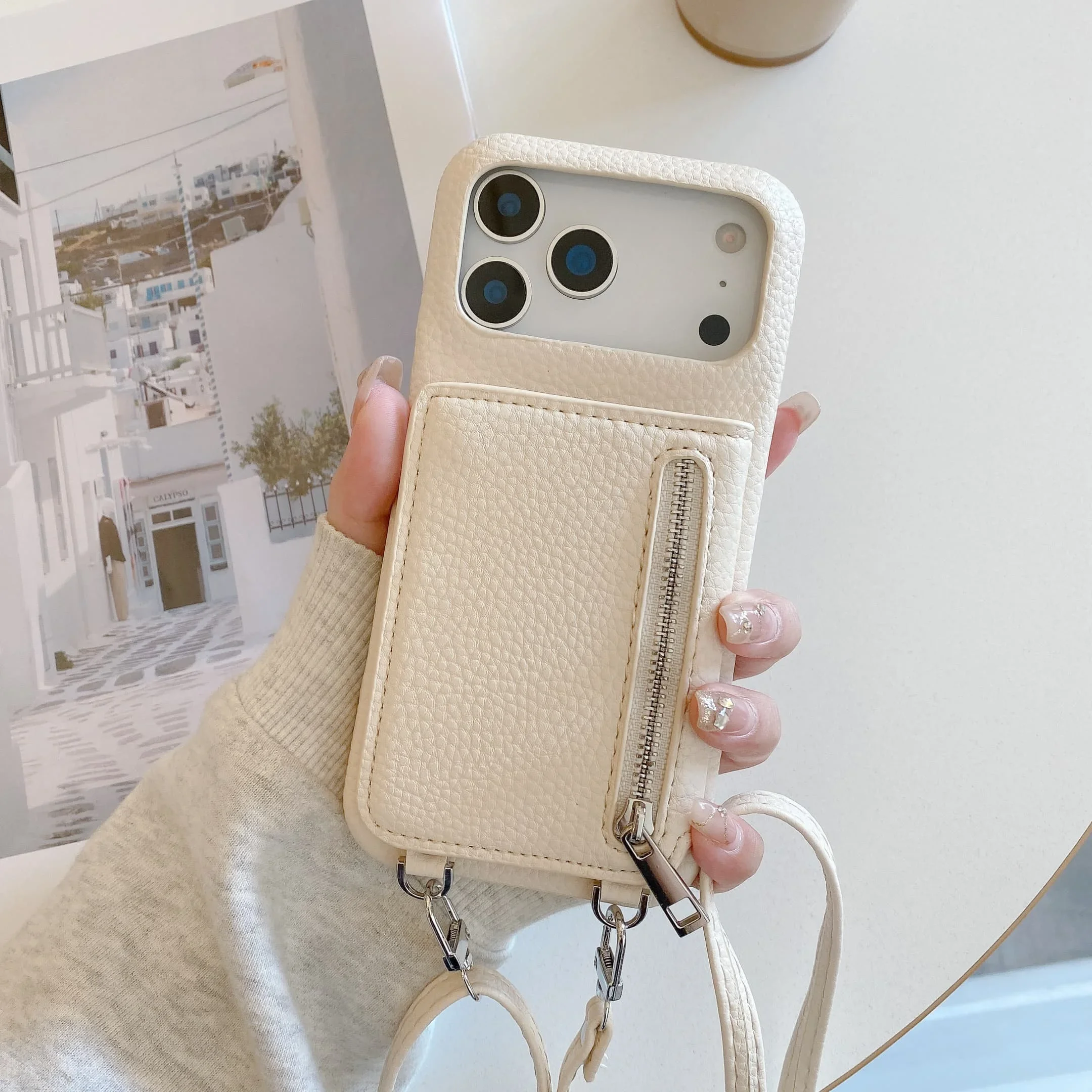 Crossbody Lanyard Phone Case with Zipper Wallet and Mirror Card Holder Slot