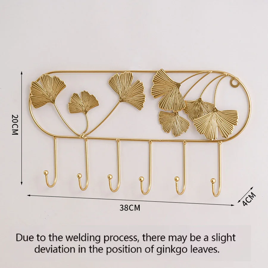 Nordic Style Golden Leaf Hook Creative Coat Cap Hanger Key Organizer Iron Art Wall Hanging Decoration Home Storage Accessories 6
