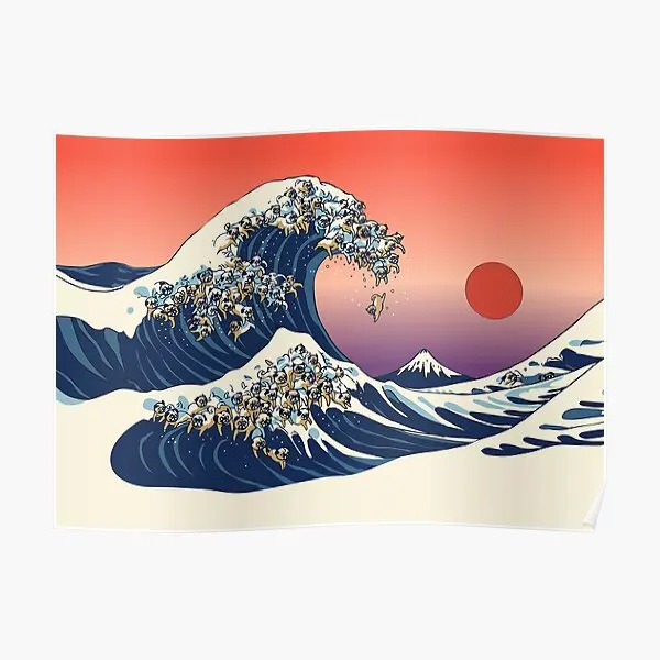 The Great Wave Of Pug Poster Murale Decor Decoration Room Art Picture Funny Print Home Modern Painting Wall Vintage No Frame