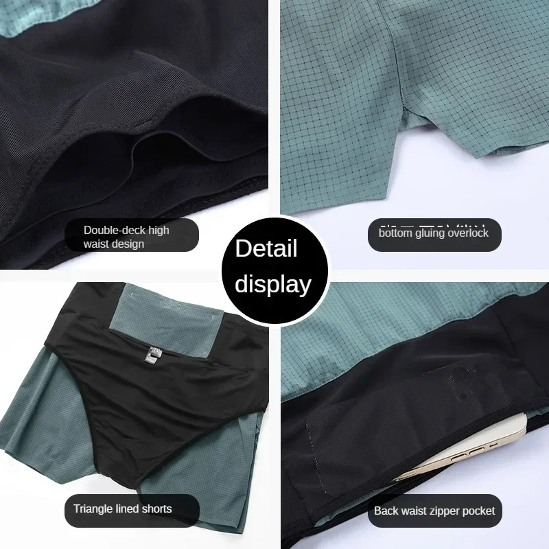 Men Double Deck 2 in 1 Fitness Shorts Marathon Running Training Pants Gym Workout Basketball Sports Jogging Shorts Sportswear 3