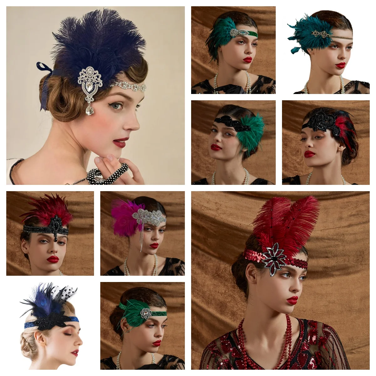 Femme Coiffure Vintage Bandeau Plume De Paon Avec Plume Strass Décoration De Cheveux Déguisement De Fête Bandeau De Danseuse De Charleston