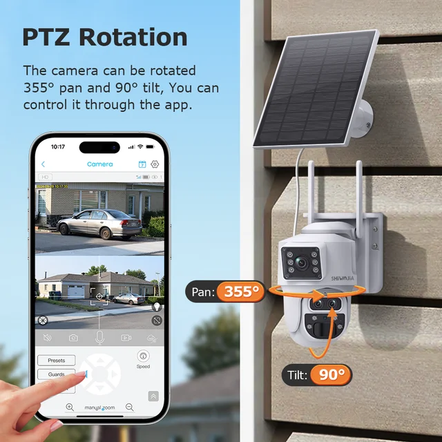 SHIWOJIA Three Lens Solar Camera 4G SIM 8MP 12X ZOOM WIFI Security Solar Powered Camera PIR Monitor CCTV Video Night Vision PTZ 6